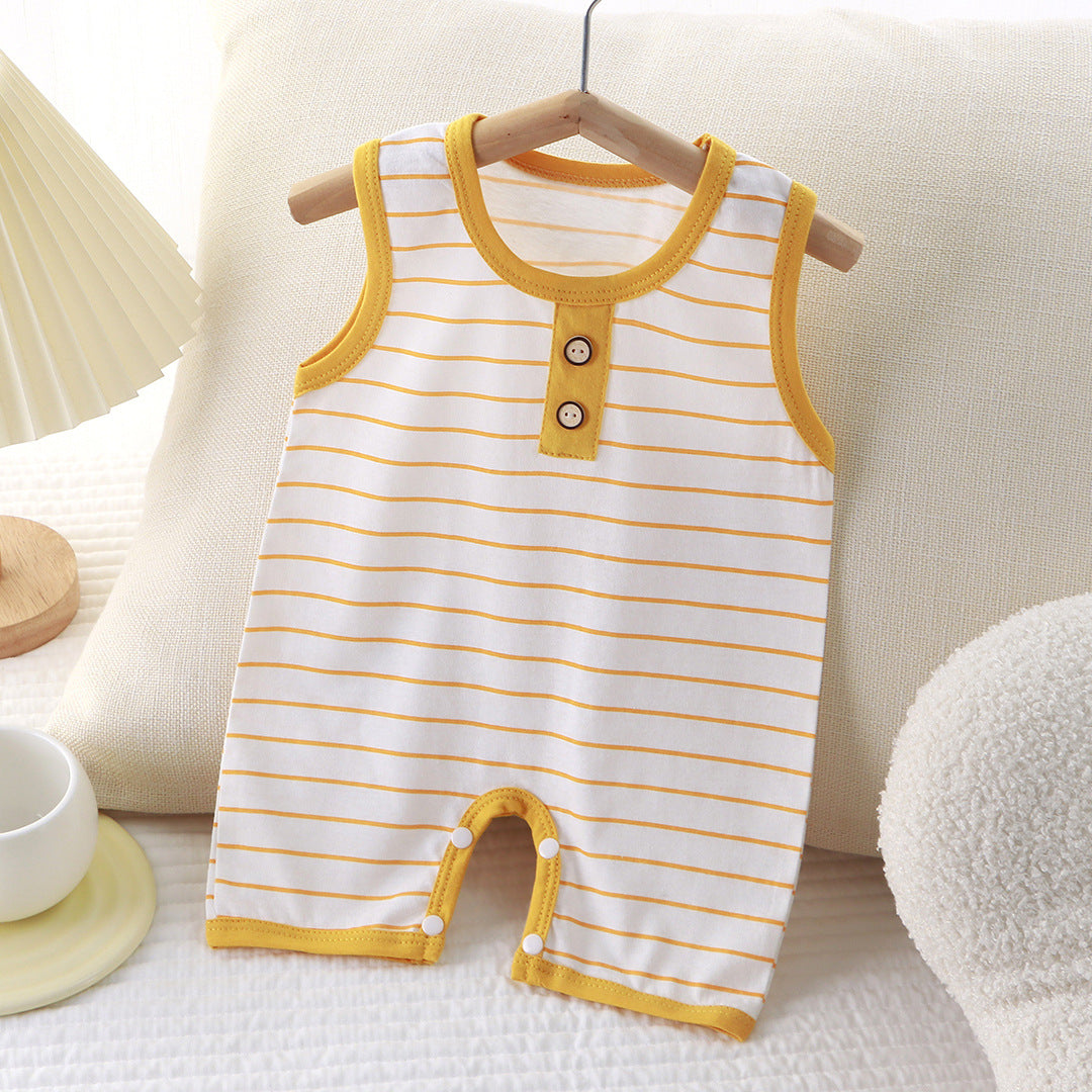 Summer New Baby Romper for Boys and Girls, Thin Cotton Sleeveless Jumpsuit Newborn Striped Vest Romper