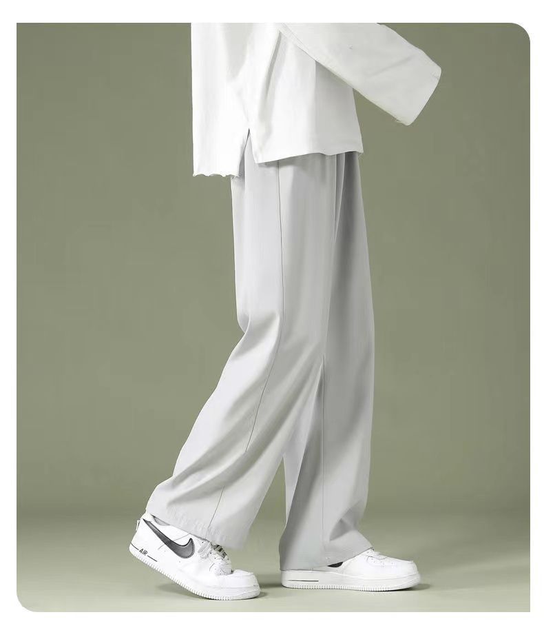 Summer Thin Pants Men Straight Pants Boys Trendy Versatile Loose Cropped Pants Students Summer Wide-Leg Casual Pants
