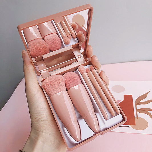 New Travel5Mirror Box Makeup Brush Set Portable Multifunctional Powder Brush Blush Brush Beauty Tool
