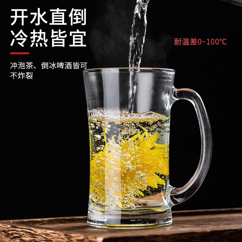 Transparent Glass Cup Heat-Resistant Large Thickened Tea Cup with Handle Beer Cup Without Lid Bar Gift Customizable logo