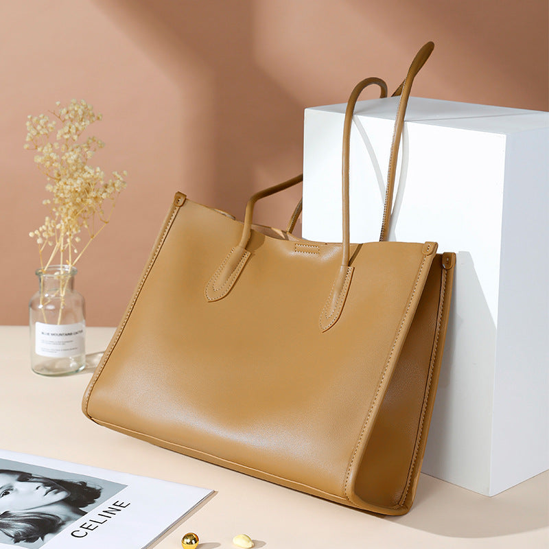 Cross-border Tote Bag for Women2024Summer new soft leather large capacity niche high-end genuine leather single shoulder crossbody bag