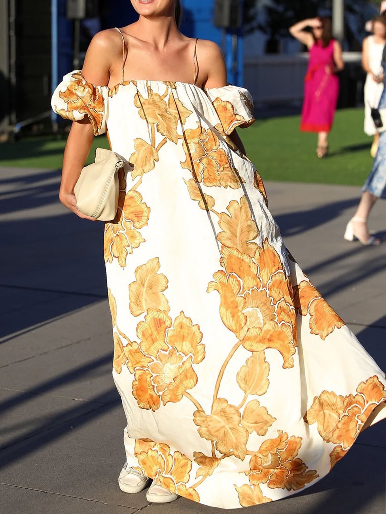 Printing Suspenders Vacation Style Dress