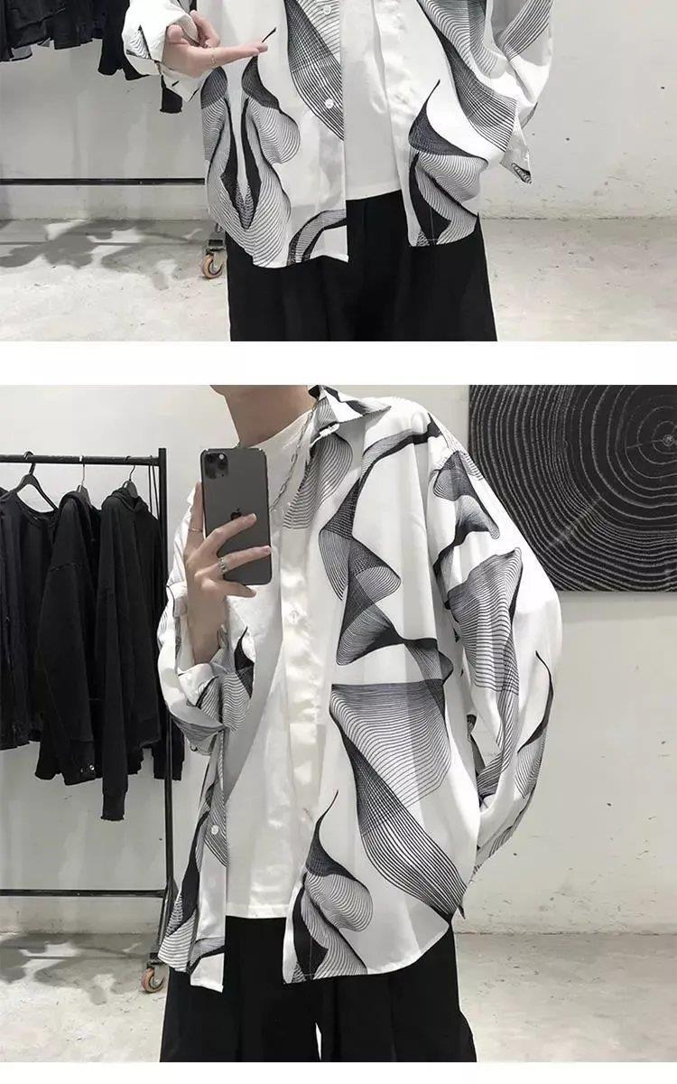 Autumn Hong Kong Style Cool Long Sleeve Shirt for Men Dark Style Design Top Youth Casual Loose Shirt