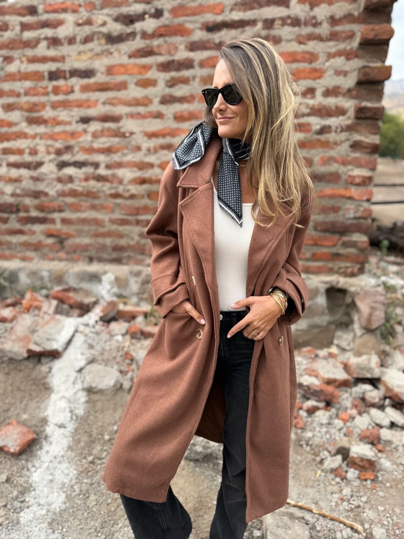 2025Amazon European and American Cross-Border Autumn Winter New Lace-Up Cardigan Casual Long Sleeve Turn-Down Collar Woolen Pocket Coat for Women