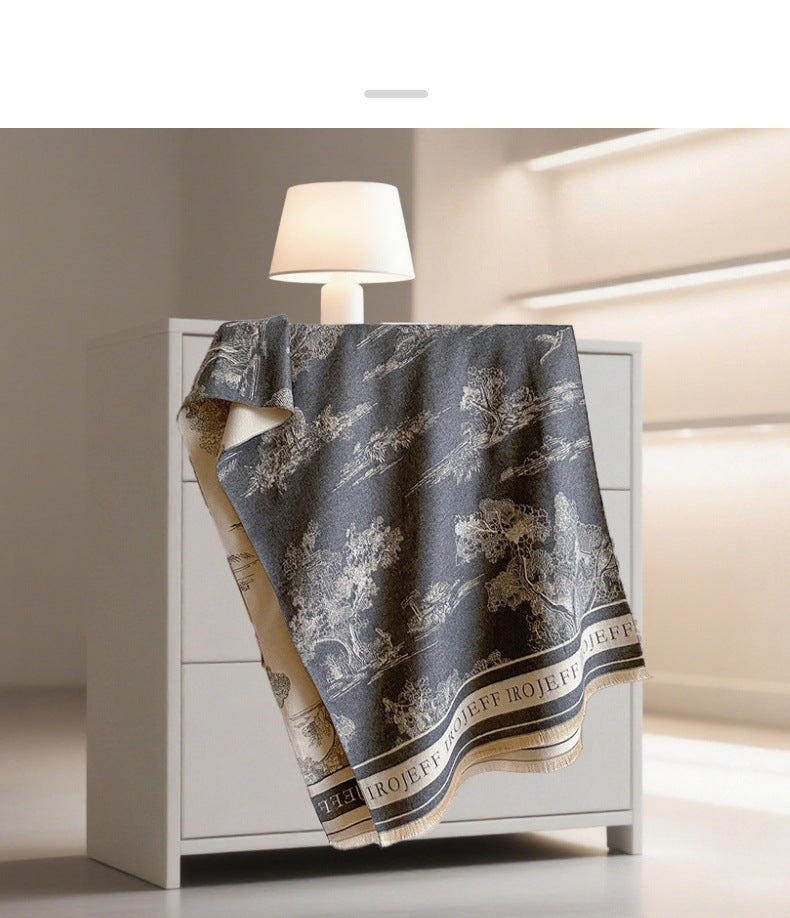 Light Luxury Style Imitation Cashmere Jacquard Shawl for Women Winter Warm Double-Sided Printed Landscape Scarf Outerwear Layering Neck Warmer