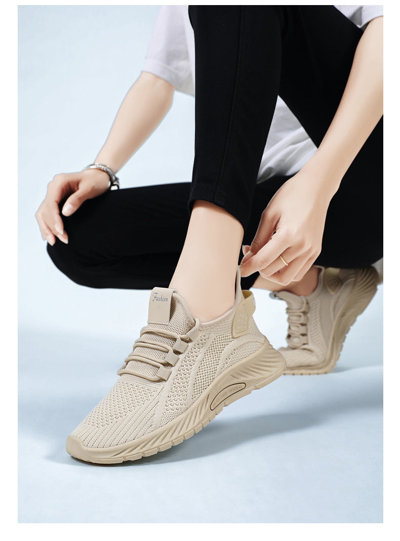 White Flyknit Soft Sole Running Shoes for Women, Summer New Versatile Lightweight Sneakers, Breathable Casual Sports Shoes