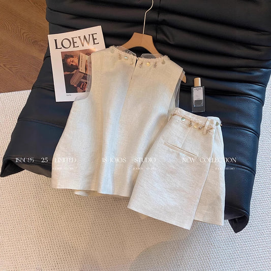 【Self-produced and self-sold, can accept orders】Shell Beaded Set for Women Summer Playful Youthful Versatile Shorts Two-Piece Set