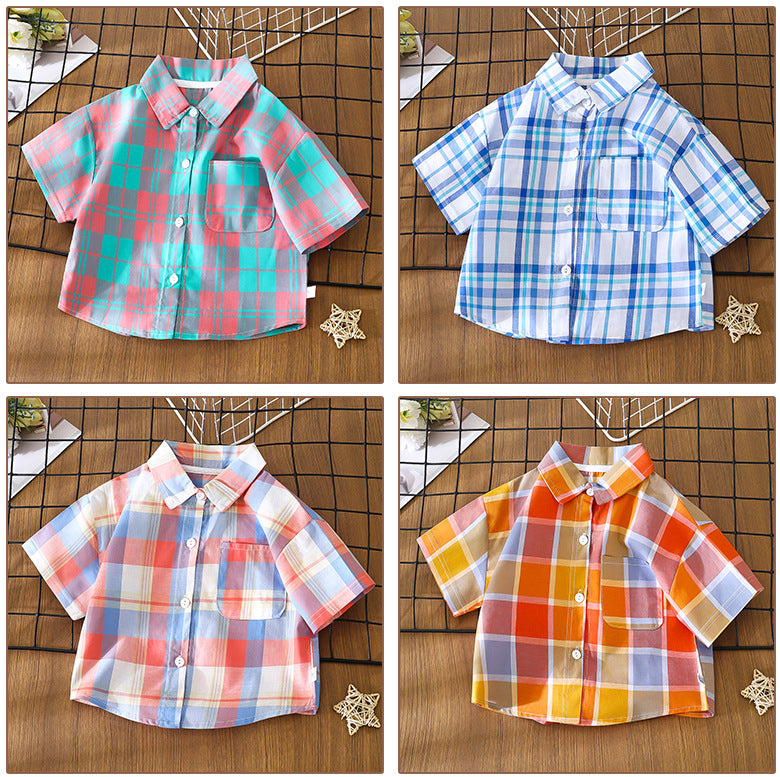 Children's Shirt for Boys2025New Stylish Baby Cotton Plaid Shirt for Spring and Autumn, Fashionable Turn-Down Collar Cardigan for Toddlers