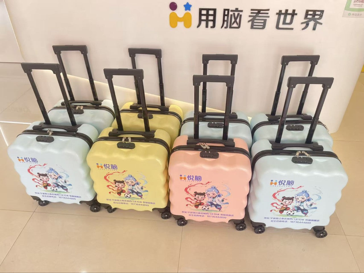 New181-inch Biscuit Children's Trolley Case Elementary School Student Luggage with Printed Words logo Cute male and female baby suitcase