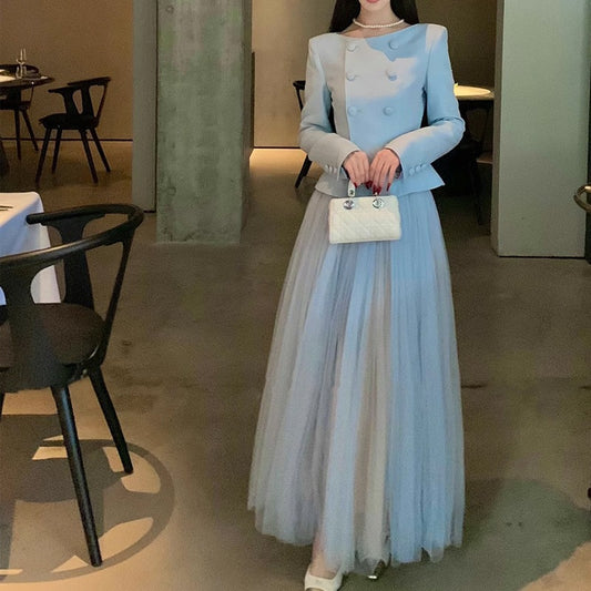 Fashionable Scarlett2025Super Popular Spring Outfit Set for Women: Top, Jacket, Half Skirt, Round Neck, Socialite Style