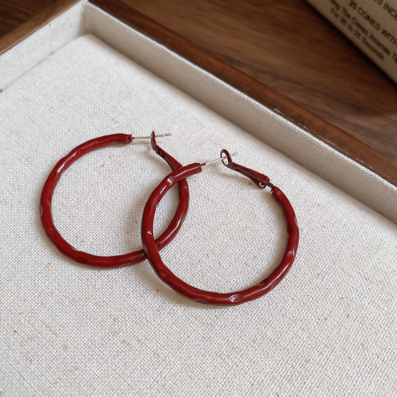 Silver Needle Ancora Red Oil Drop Geometric Earrings Niche Versatile Retro Elegant Studs High-end Fashion Earrings for Women