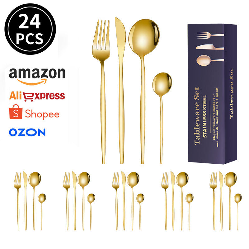 spoon Jieyang Manufacturer Wholesale Cross-Border Stainless Steel Tableware Set24Set Household Cutlery and Utensils
