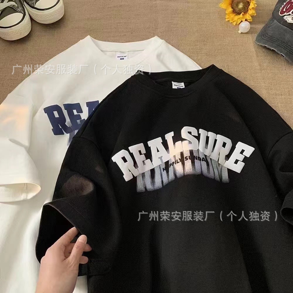 1688Street Stall Cheap Tops Casual Plus Size Men's Summer Short Sleeves T Men's loose round neck printed short sleeve shirt t T-shirt