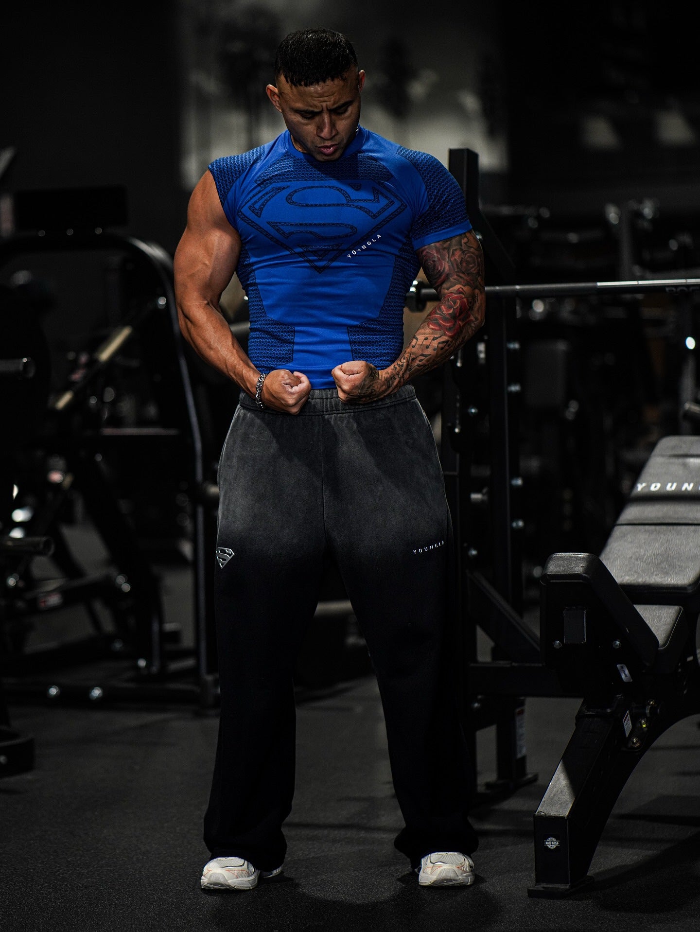 YOUNGLA New American-style Muscle Fitness Men's Sports Short Sleeve Casual Running Quick-dry Breathable Tight-fitting Shirt t T-shirt