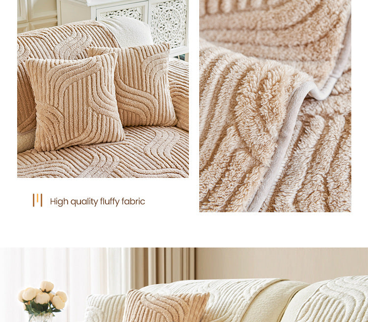 cream-style autumn and winter plush sofa Non-Slip Sofa Cover
