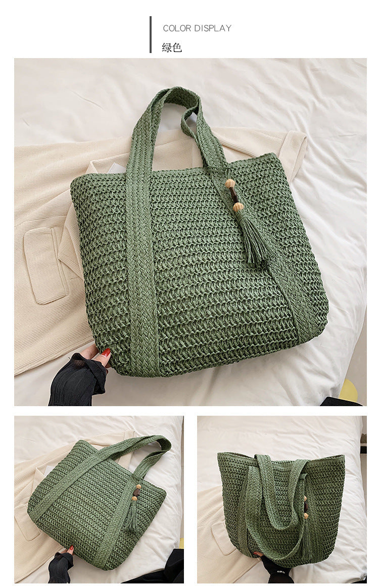 Cross-Border Hot-Selling Women's Bag Simple Large Capacity Lightweight Woven Bucket Beach Bag Trendy Straw New Handheld Shoulder Bag