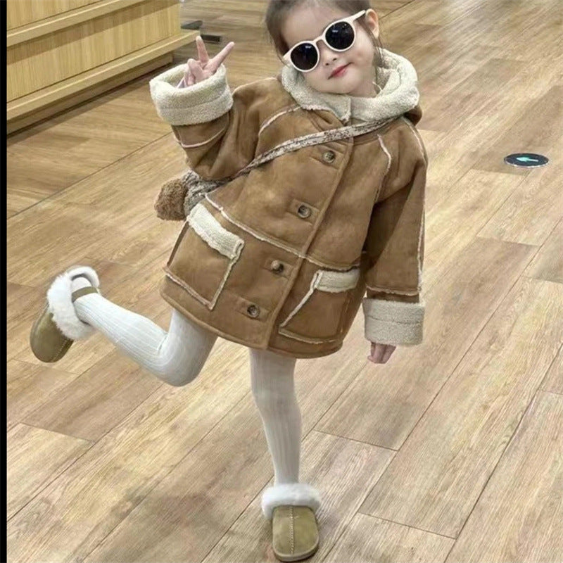 Korean Children's Winter New Melard Lamb Wool Double-Sided Fur Thickened Coat for Boys and Girls Trendy Overcoat