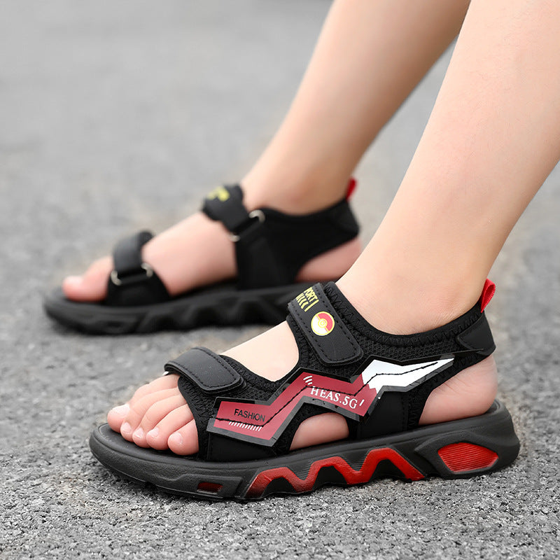 Boys' Fashion Sandals Summer New Children's Velcro Big Kids Student Sports Soft Sole Beach Shoes Non-Slip