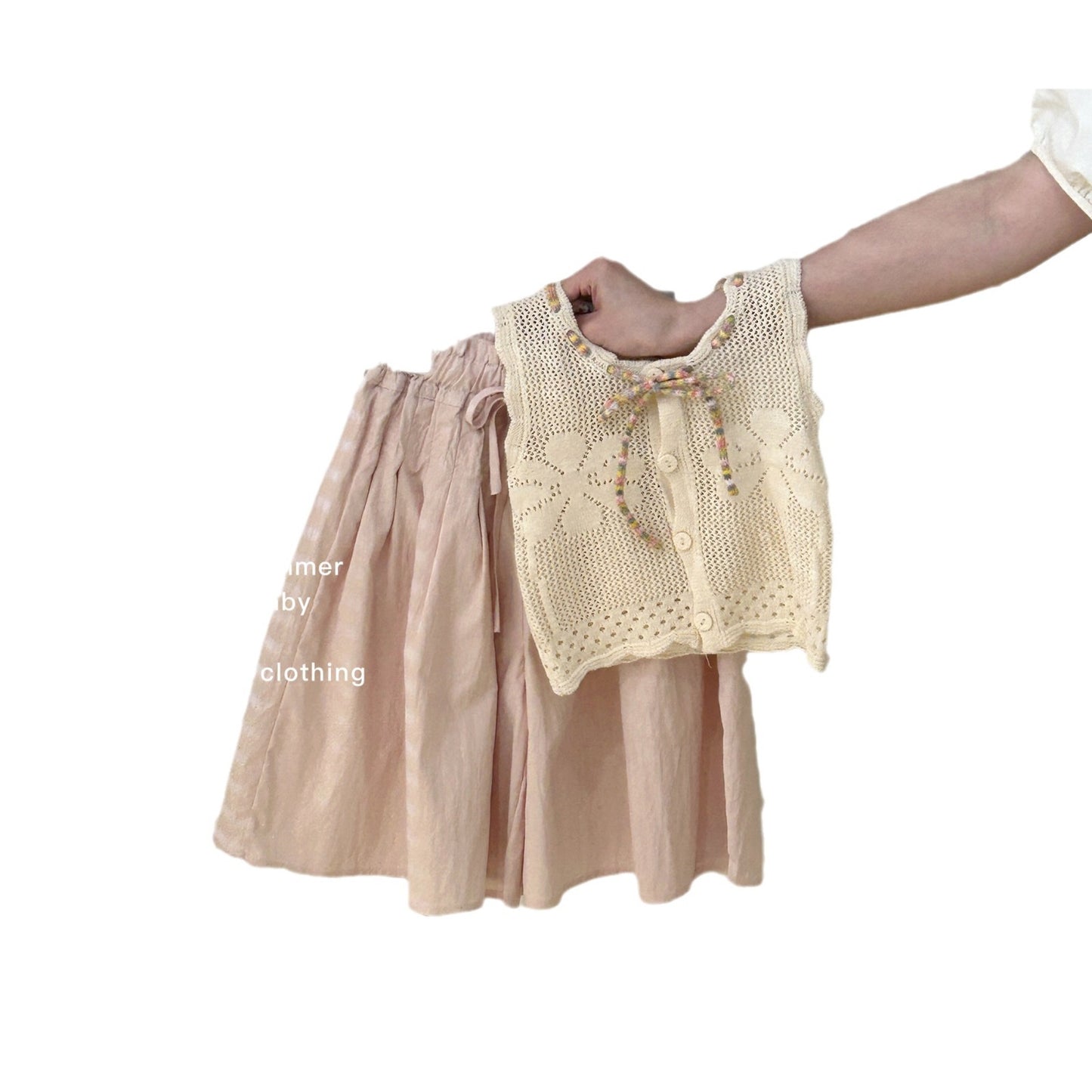 Sweet Little Sister Children's Clothing Girls' Hollow Cool Knitted Vest2025Summer new children's thin knit top