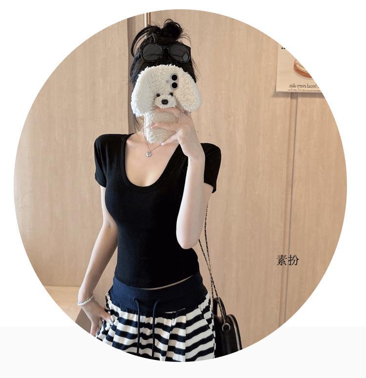 White u Pure Desire Slim Fit Tight Shoulder Short Sleeve t Women's Summer Shirt with Chest Pads Lace Hollow Out Hot Girl Short Top Black