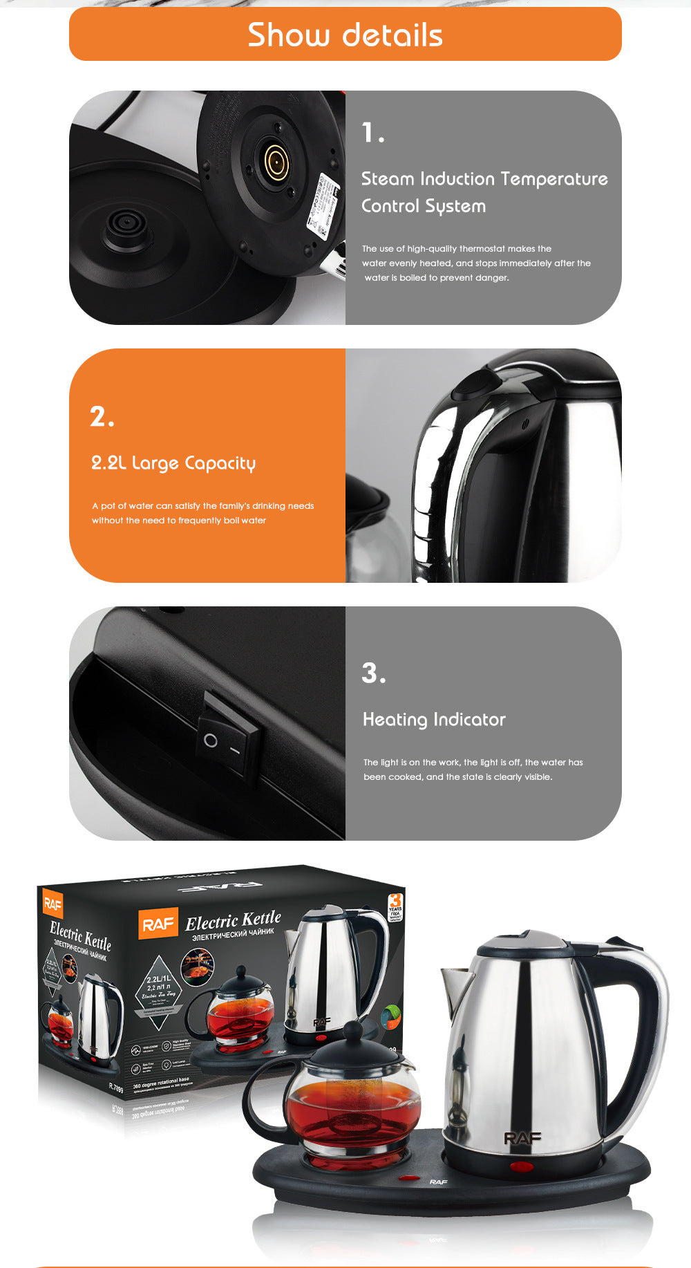 European Standard Cross-Border Tea Set Electric Kettle Stainless Steel Insulated Electric Kettle Tea Set Tray