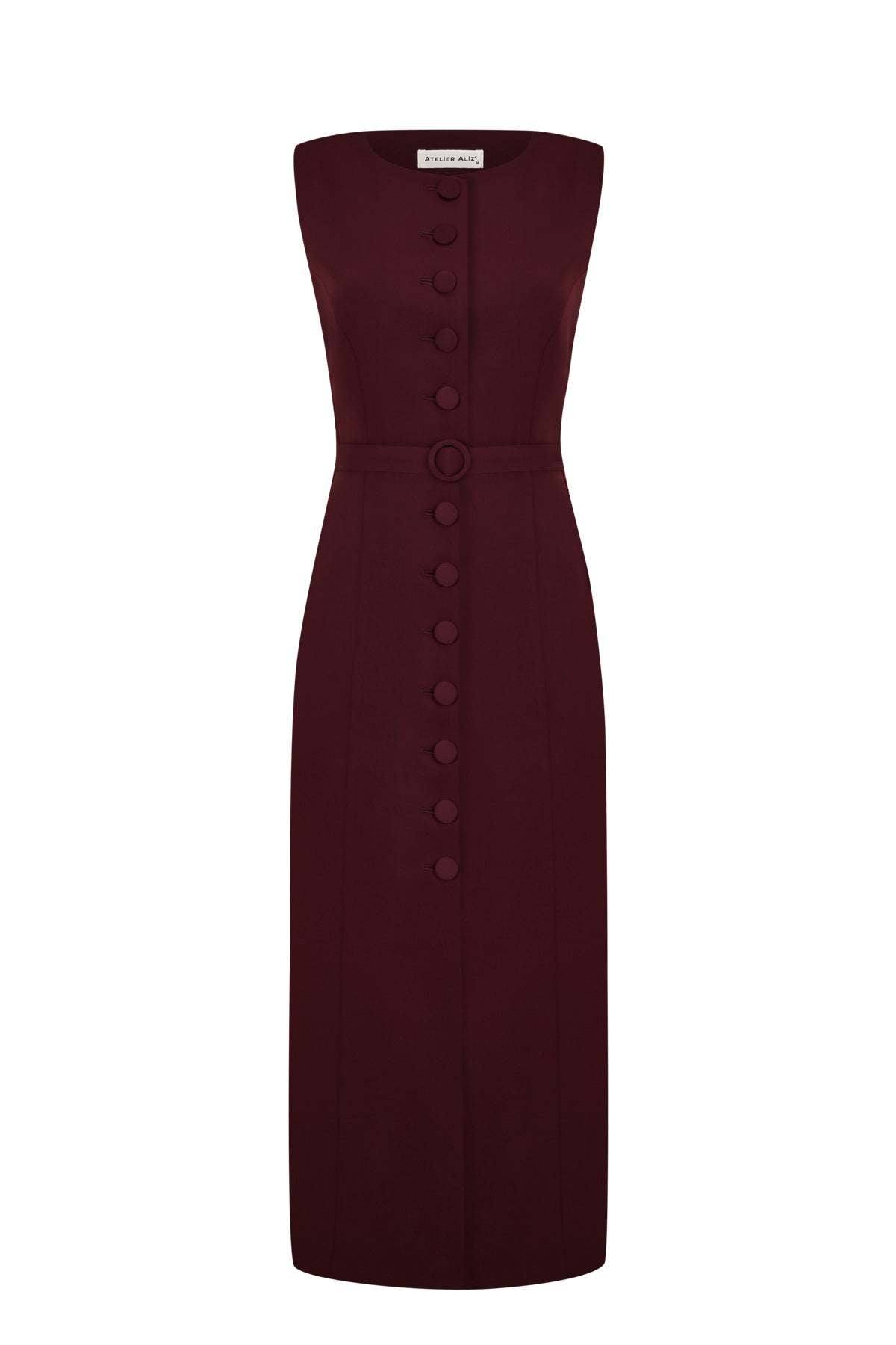 2025Summer New European and American Amazon Cross-Border Women's Solid Color Round Neck Sleeveless Single-Breasted Multi-Button Elegant Dress