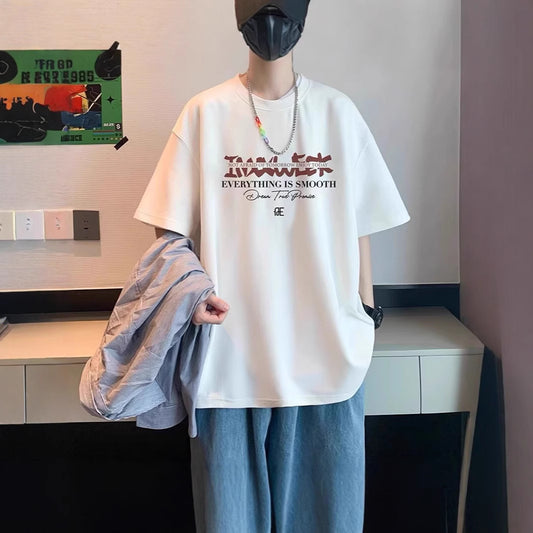American Cotton Short Sleeve t Men's Summer T-shirt2025Youth Trendy Brand oversize Men's Half Sleeve Top