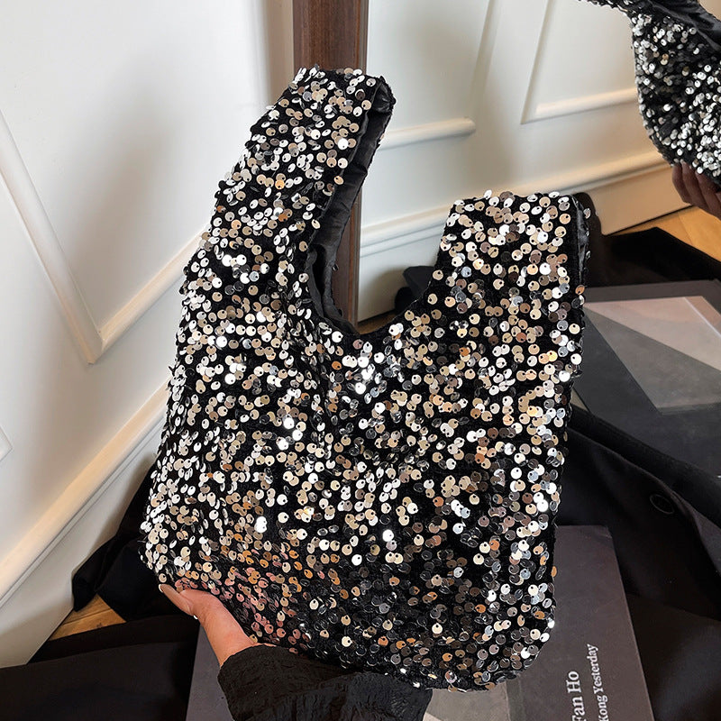 Fashion New Trendy Bag Niche Design Sequin Underarm Bag Trendy Niche Style High-End Single Shoulder Handbag