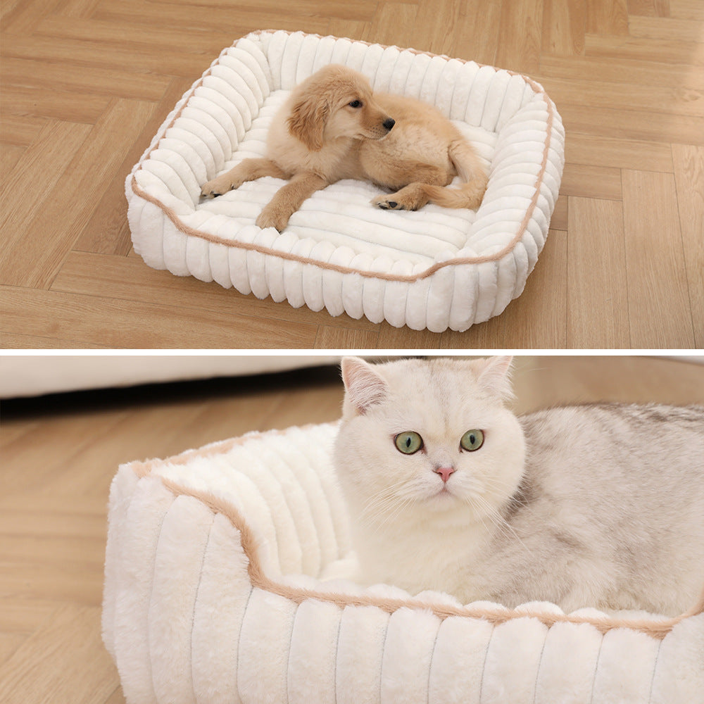 New Thickened Straight Bar Square Nest Rabbit Plush Soft Comfortable Pet Bed Deep Sleep Cat Nest Four Seasons Dog Nest