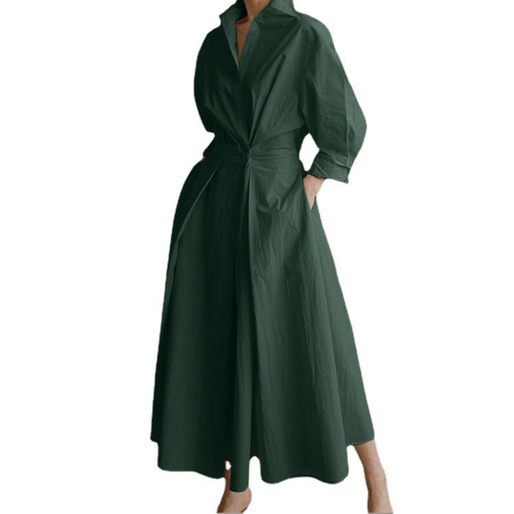 Cross-border New Style Foreign Trade Medieval Retro Plus Size Fashion POLO Loose Collar Wide Hem Women's Dress Wholesale