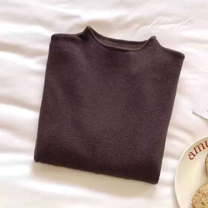 Soft and Cozy Half Turtleneck Knitted Sweater for Women, Autumn and Winter Versatile Top, Korean Style Slimming Solid Color Inner Layer, Mid-Neck Sweater, Base Shirt