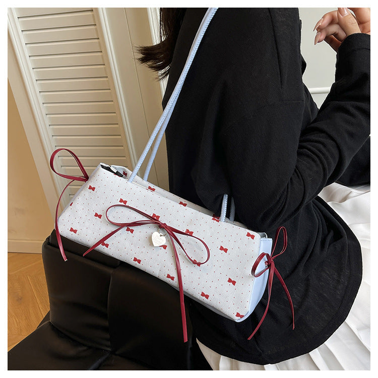 Korean Style High-Value Bowknot Bag for Women2025Summer New Single Shoulder Underarm Bag Fashion Polka Dot Handheld Small Bag for Women