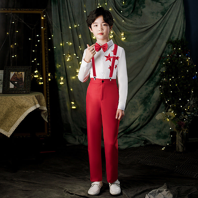 Children's Dance Costume for Children's Day, Red Theme Chorus, Poetry Recitation Performance Costume, Girls' Dress Set