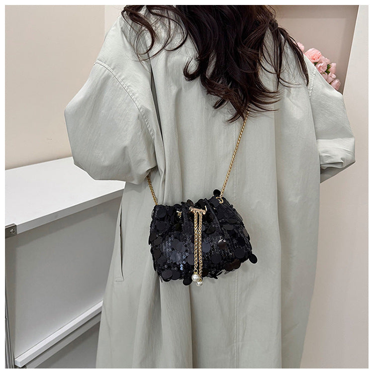 Trendy and High-End Sequin Bucket Bag2025Summer New Fashion Versatile Stylish French Chain Single Shoulder Crossbody