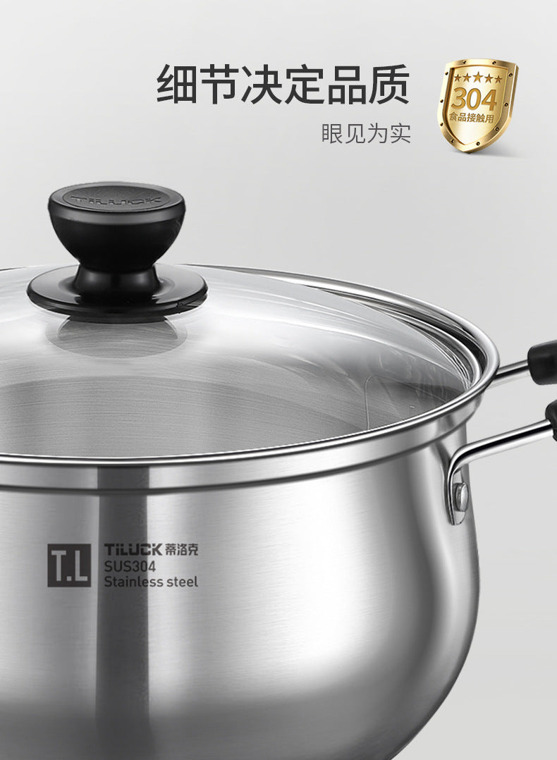 304Stainless Steel Soup Pot for Home Use, Non-Coated Instant Noodle Pot, Double Ear Small Pot, Steamer, Special for Gas and Induction Cookers