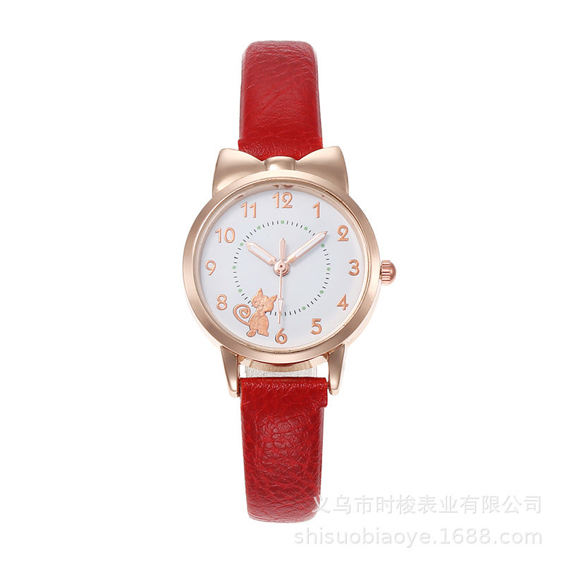 Cross-Border Hot-Selling Children's Watch for Girls with Cute Bowknot, Digital Kitten Design, Student Watch, In Stock for Wholesale