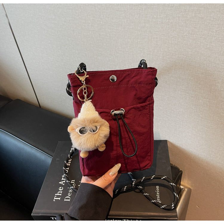 Internet celebrity ins Single Shoulder Crossbody Drawstring Small Bag2025Niche Fashion Lightweight mini Women's Nylon Phone Bag