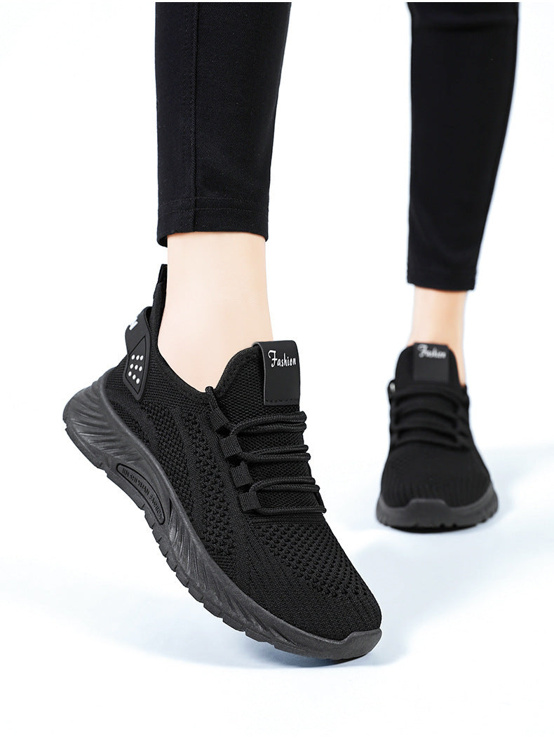 White Flyknit Soft Sole Running Shoes for Women, Summer New Versatile Lightweight Sneakers, Breathable Casual Sports Shoes