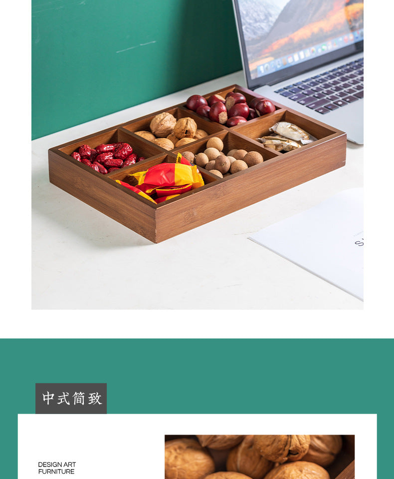 New Style Tea Brewing Tray with Four, Six, and Nine Grids for Fruit and Snacks, Bamboo Wooden Tray for Dried Fruits