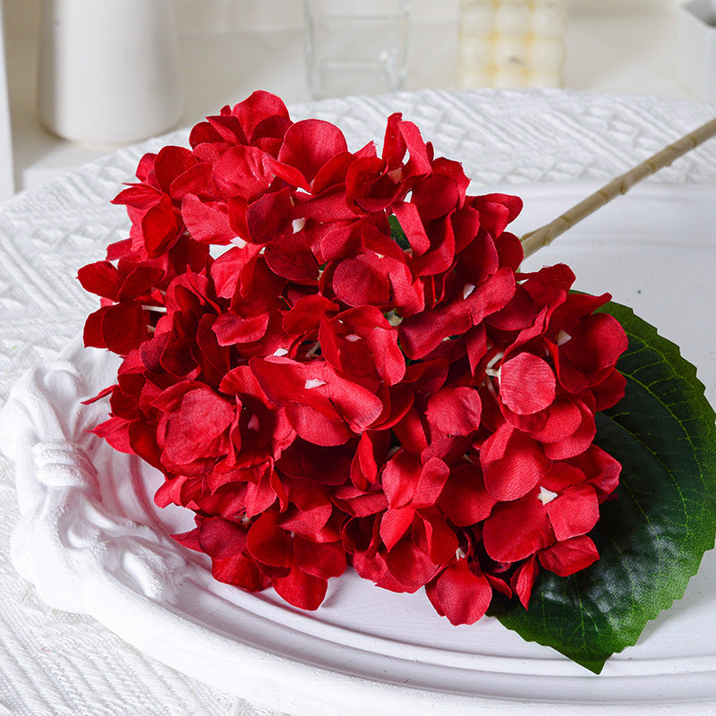 Artificial Hydrangea with Leaves for Wedding Decoration, Artificial Silk Flowers, Archway Flowers, Home Decor Fake Flowers, Single Artificial Flowers