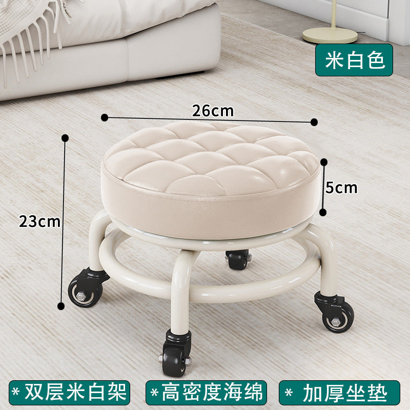 Universal Wheel Small Stool with Wheels, Low Stool for Home, Shoe Changing Stool, Living Room Children's Round Stool with Wheels, Silent Wheels