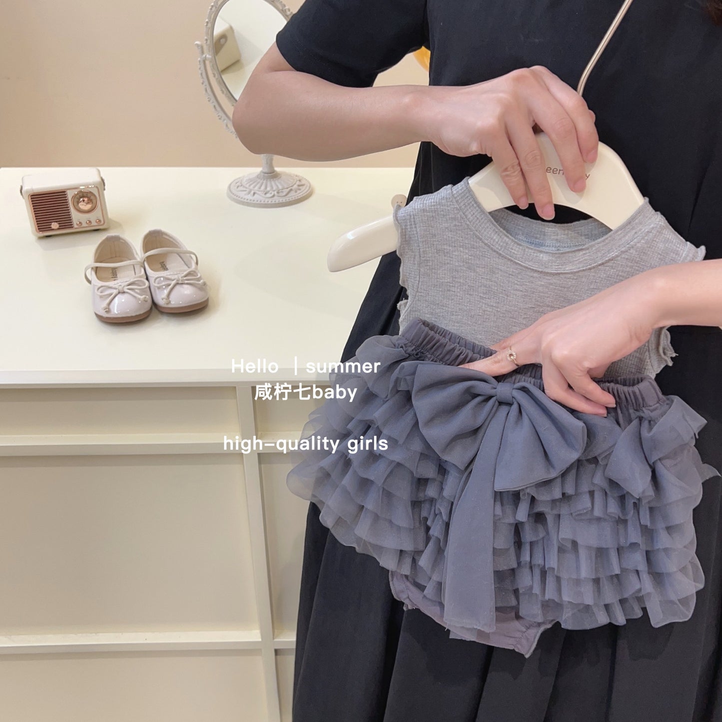Sweet Little Girl Summer tutu High-Quality Mesh Cake Skirt Two-Piece Set Cute Tank Top and Shorts Two-Piece