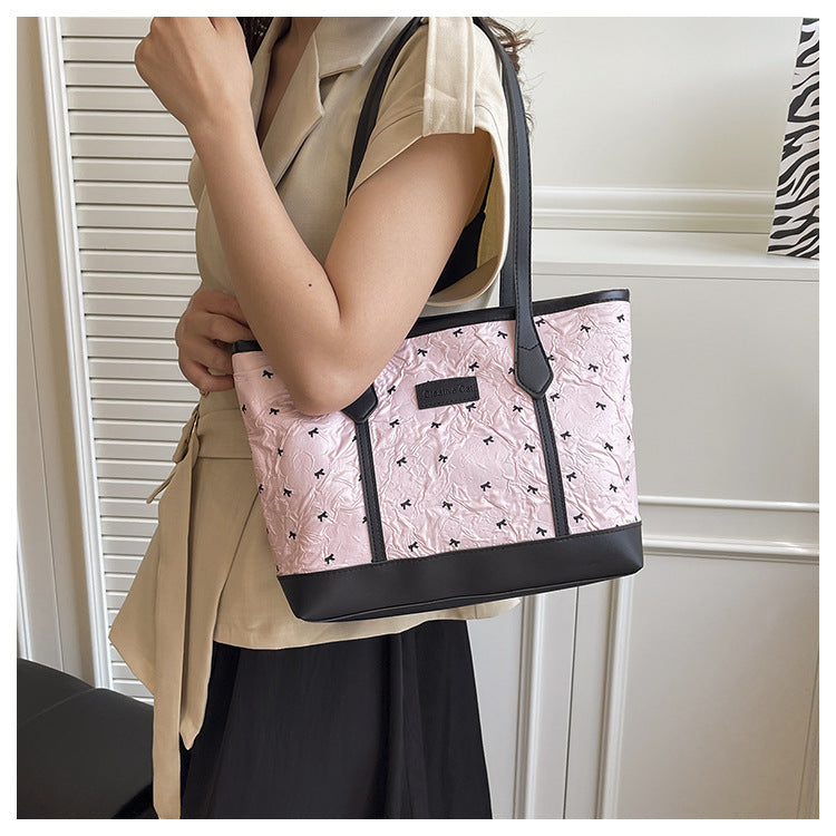 Class Commuting Tote Bag Large Capacity Heart Summer Stylish2025New style casual bowknot single shoulder underarm bag