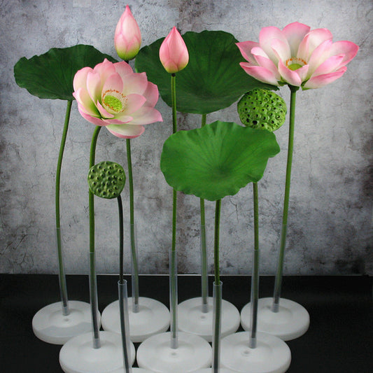 PU Lotus Leaf with Stem Artificial Lotus Leaf Lotus Bud Lotus Pod Chinese Countryside Style Buddhist Hall Decorative Flower Directly from Manufacturer