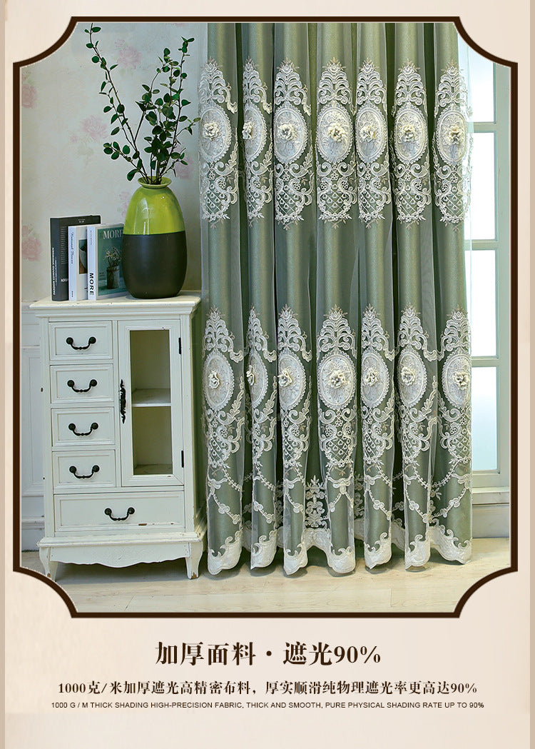 European Style High-End Simple Modern Fabric Sheer Integrated Blackout Double Layer Embossed Embroidered Curtains for Living Room Bedroom Balcony