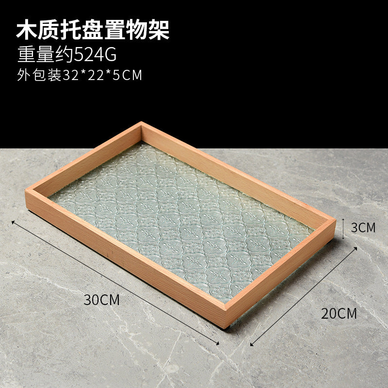 Begonia Embossed Glass Tray Walnut Color Rectangular Tea Tray Storage Ornaments Tea Water Cup Fruit Snack Plate