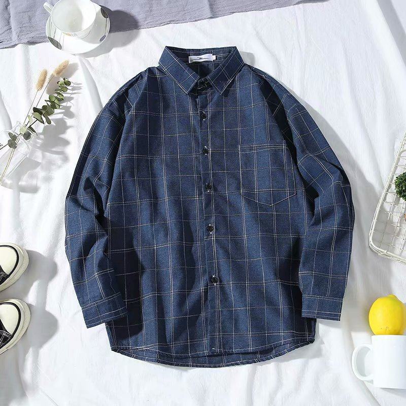2025Plaid Long Sleeve Shirt Men Korean Version Slim Fit Youth Trendy Handsome Shirt Couple Casual Thin Shirt