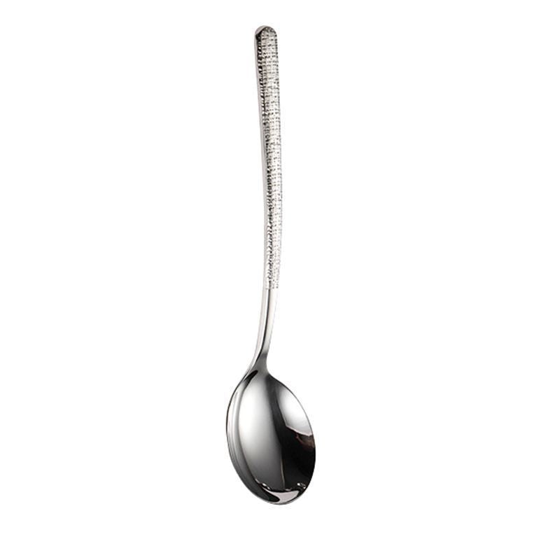 Korean Style Ice Pattern Spoon Soup Spoon Stainless Steel Hammered Long Handle Spoon Dining Western Soup Spoon Student Spoon Adult Rice Spoon