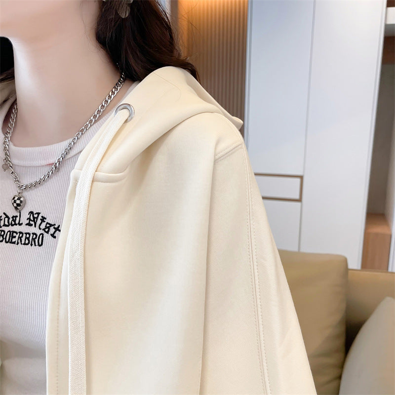 Spring and Autumn Short Hooded Sweatshirt Jacket for Petite Women, New Thin Loose Stylish Zipper Cardigan for Autumn and Winter