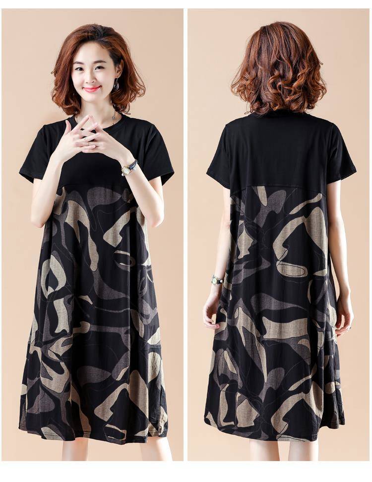 Plus Size Women's Loose Fit Clothing MM Mid-length printed camouflage patchwork short-sleeve dress for women2021Summer Clothing